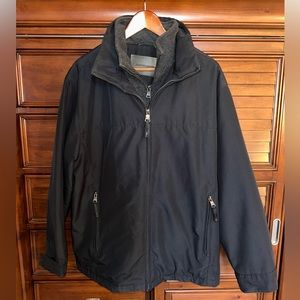 Johnston Murphy black 2 layer zip up jacket w/ fleece collar, size large